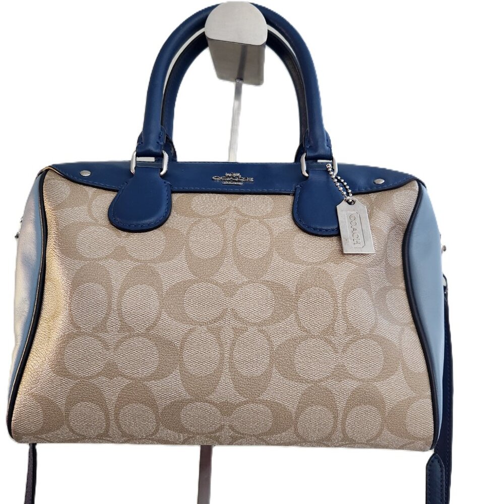 Coach Euc Mini Bennett Signature Khaki & Blue Shoulder Bag Purse